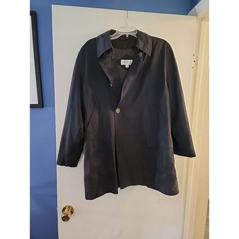 Jones New York Women's Trench Coat Solid Navy Blue Size Med Lined Jacket